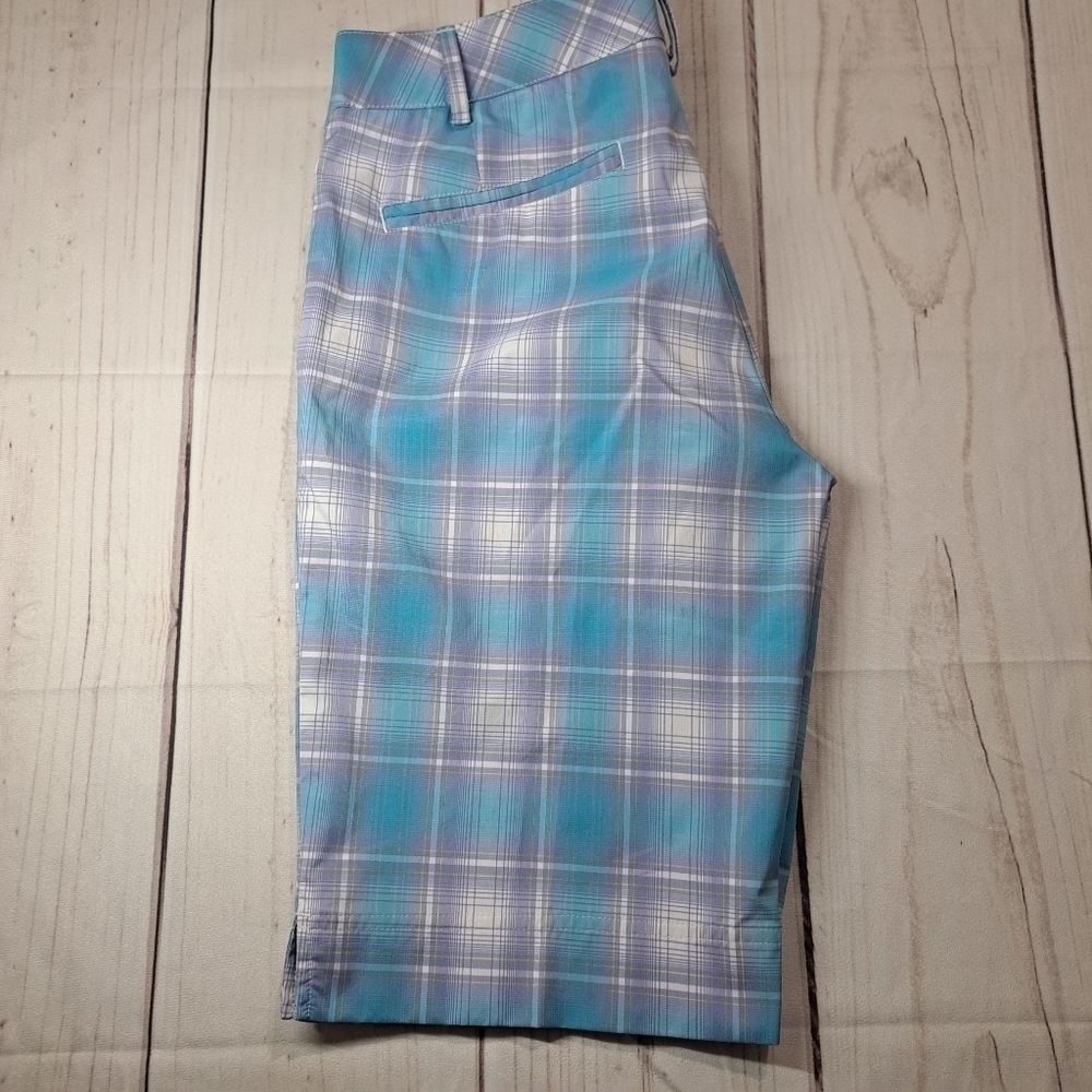 3 FOR 12 SALE Puma Golf Shorts 8 Blue Purple White Plaid Dry Cell Stretch Chino - Picture 13 of 13